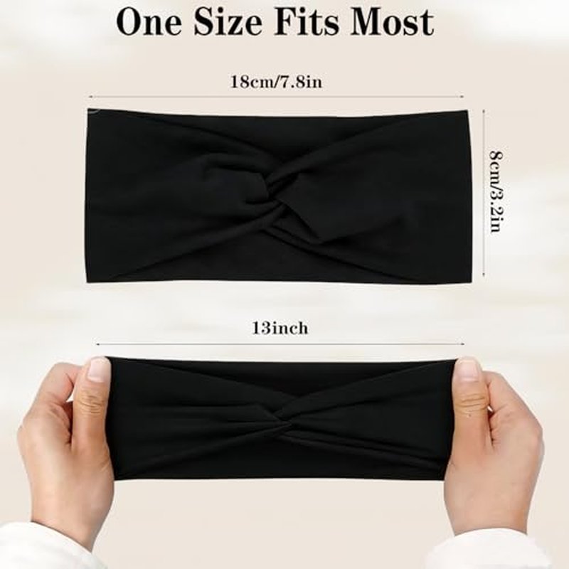 6-Pack Wide Stretchy Headbands for Women - Non-Slip Knotted Hairbands