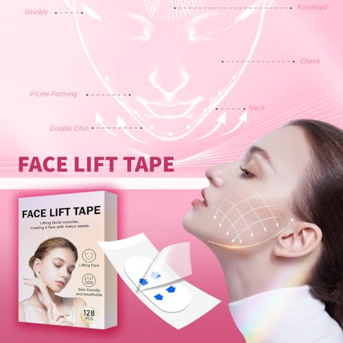 Face Lift Tape Invisible, 128 Pcs - 8hr Hold, Waterproof
