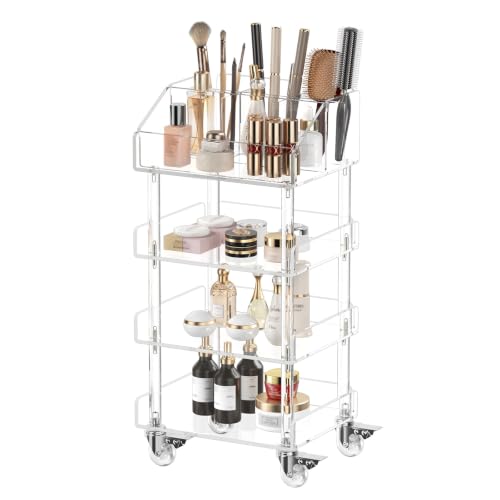 Aquiver 4-Tier Acrylic Makeup Organizer Cart with Rolling Wheels