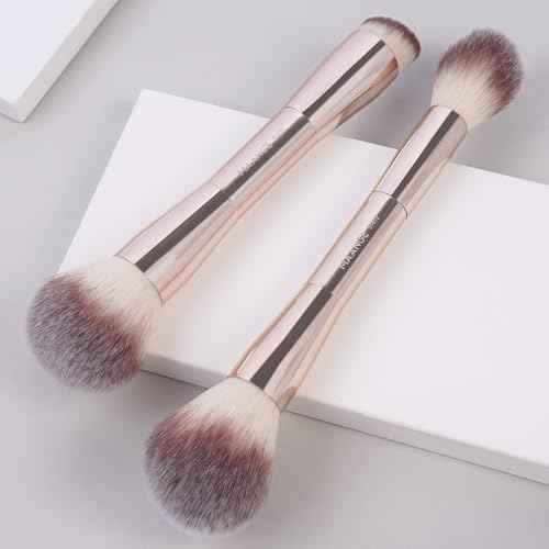 MAANGE Foundation Makeup Brushes, 2Pcs Double Ended Makeup Brush for Blending Liquid Powder Concealer Cream Blush Buffe (Gold)