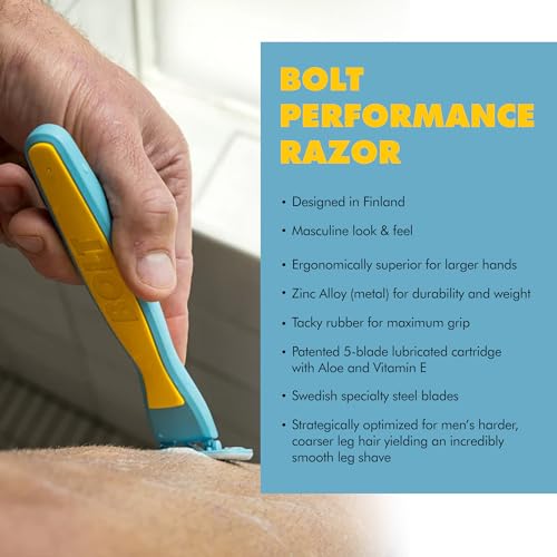 Performance Razor for Men¡¯s Leg, Head, Chest & Arm Shaving ? Ergonomic Zinc Alloy Handle, 5-Blade Cartridge with Aloe & Vitamin E, Designed for Coarse Hair ? With 2 Cartridges