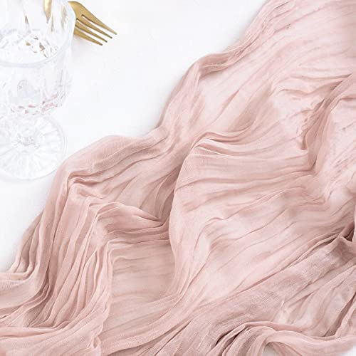 Socomi Cheesecloth Table Runner 10ft Gauze Boho Rustic Dusty Pink Cheese Cloth Table Runner for Wedding Bridal Shower Fall Thanskgiving Decoration