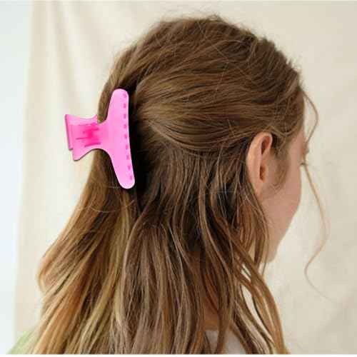 Hair Clips for Styling Sectioning 12 PCS Pink Hot Pink Butterfly Clamps Hair Claw Clips Pro Salon Hair Clips for Styling, Sectioning, Cutting and Coloring