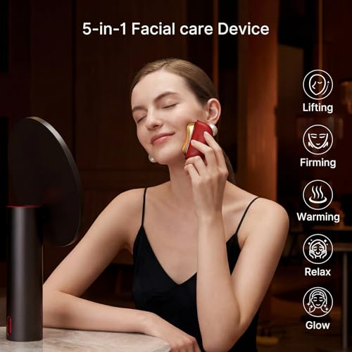 ZDEER Electric Gua Sha Facial Care Set ? Heated Brass Face & Neck Massager with Red Light Therapy & Soothing Vibration, Includes 2 ¡¿ 10ml Massage Oils for Face & Body Care