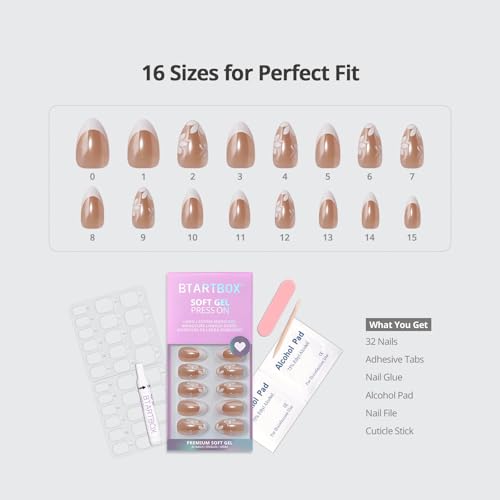 BTArtbox Press On Nails Short Almond White French 32Ct