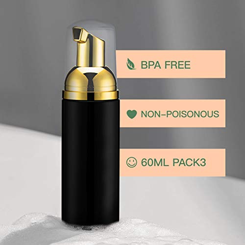 2oz Foam Pump Bottle (30PCS) Empty Travel Foaming Dispenser for Hand Soap, Lash Cleanser, Shampoo (60ml, Gold &Black