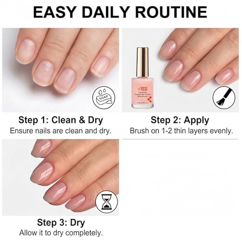 NovaCharm 3 in 1 Nail Strengthener - Clear Pink Polish for Weak Nails