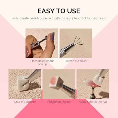 MelodySusie 100Pcs Soft Nail Sponges for Ombre, Nail Art Sponges With Grabbing Pen, Blooming Nails, Gradient Nail, Manicure Nail Art Tools, Professional Accessories Supplies for Home and Salon Use