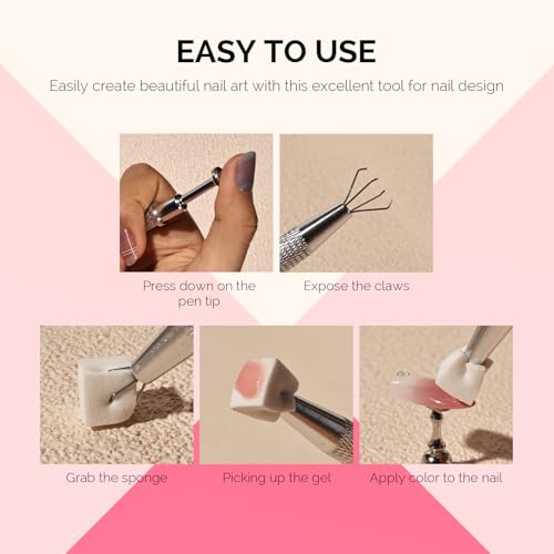 MelodySusie 100Pcs Soft Nail Sponges with Grabbing Pen - Ombre & Gradient Nail Art Tools