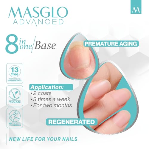 MASGLO 8-in-1 Nail Regenerator Base Coat, Strengthening & Anti-Aging Treatment
