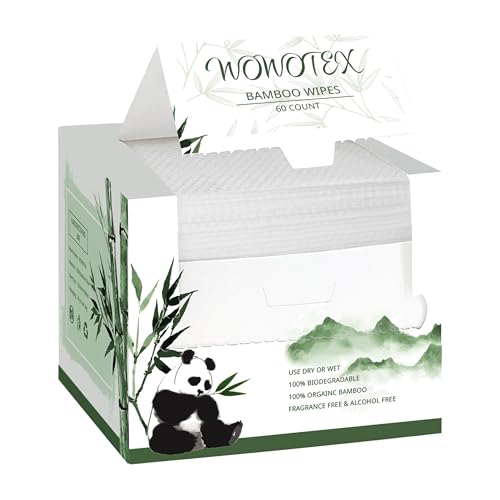 Bamboo Viscose Disposable Face Towel Biodegradable Large Dry Face Wipes 60 Count Extra Thick Soft Clean Facial Towels for Sensitive Skin, Makeup Removing, Facial Cleansing, Nursing, Travel