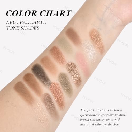 KYDA 16-Color Baked Eyeshadow Palette - Neutral Earth Tones
