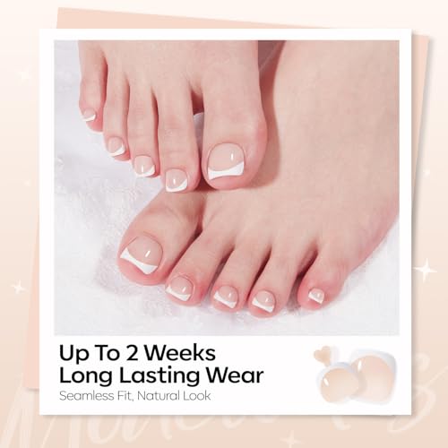 Modelones Short Square Press On Toenails - Nude French Tip Kit (36 Pcs)