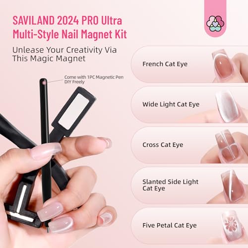 SAVILAND Glows in The Dark Gel Nail Polish Set - 12 Holiday Colors Luminous Neon Nail Gel Polish Set Cat Eye Polish Magnet Set 2024 5 in 1 Multi-Function Cat Eye Nail Magnet for Nails Easy Use Magnet