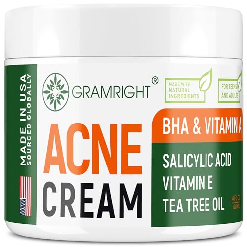 Acne Face Cream - Acne Spot Treatment for Face & Acne Dots - Tea Tree Oil & Salicylic Acid - Natural Cystic Acne Treatment - Made in USA - For All Skin Types - Acne Scar Cream & Pimple Remover 4 fl.oz