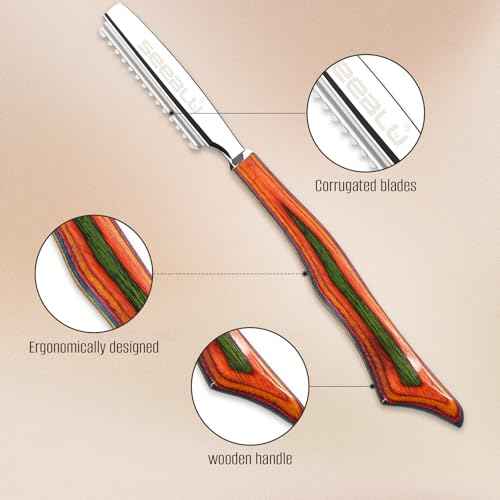 Hair Razors for Cutting, Wood Handle Hair Styling Razors, 10PCS Replaceable Stainless Steel Razor Blades, Professional Thinning Texturizing Razor for Women.