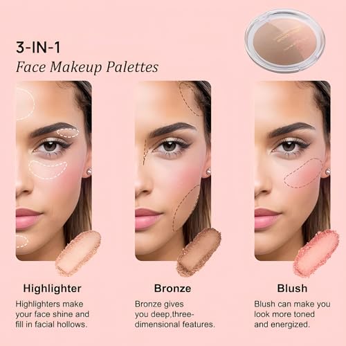 3-in-1 Blush Highlight Bronze Baked Powder Palette - Contour Kit