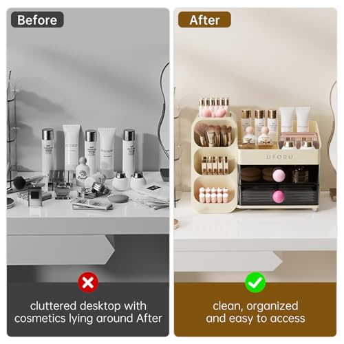 UFORU Makeup Organizer with 2 Drawers & Brush Holder