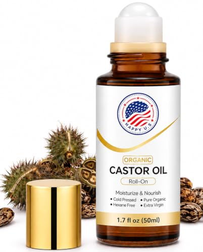 Organic Castor Oil Roll-On with Rose Quartz Roller Ball for Skin & Hair Care - 1.7 fl oz