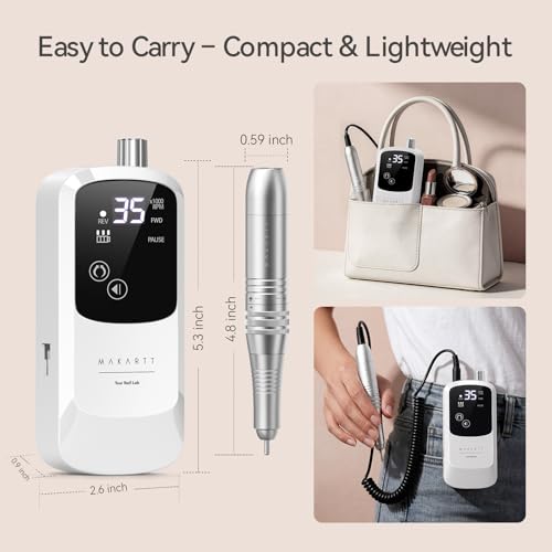 Makartt Rechargeable Nail Drill Kit - 35,000 RPM, Cordless, LED Display
