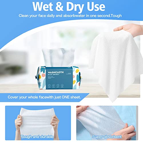 100 Count Disposable Face Towel,Thickening Ultra Soft Washcloths,Facial Cotton Tissue,Lint-free cotton dry wipes Multi-Purpose for Skin Care,Make-up Wipes,Face Wipes and Facial Cleansing