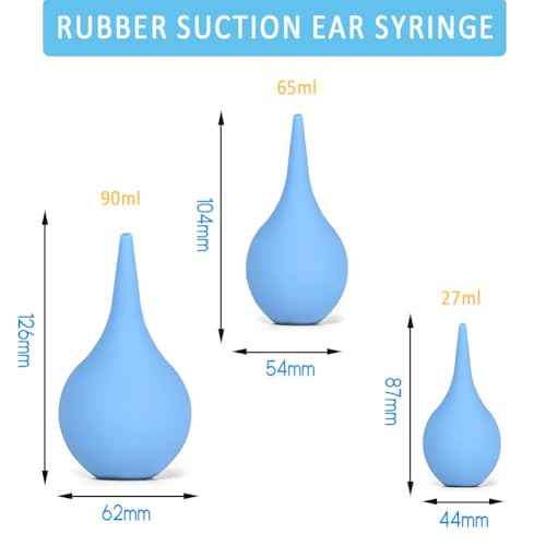 3 Pack Hand Bulb Ear Syringes, Soft Reusable Rubber Suction Ear Bulb Syringe Ball, Baby Ear Cleaning Bulb, Ear Washing Squeeze Bulb for Kids, Adults, Pet (3 Sizes)