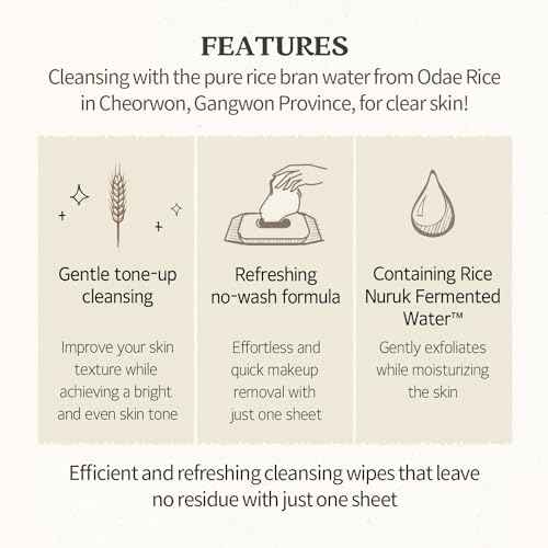 SKINFOOD Rice Cleansing Wipes - Daily Hypoallergenic Rice Nourishing Makeup Remover Tissue Wipe - Facial Skin Clear & Refreshed - Korean Beauty Face Wipes for Women - Travel Makeup Wipes (80 Sheets)