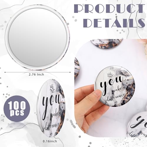Tradder 100 Pcs 2.76 Inch Inspirational Mini Compact Mirror Bulk Makeup Pocket Purse Mirror for Women Mother's Day Quinceanera Coworker Employee Appreciation Gift Stuffer Items (Black)