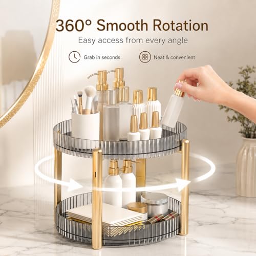 360° Rotating Makeup Organizer - 2 Tier Spinning Cosmetics Storage