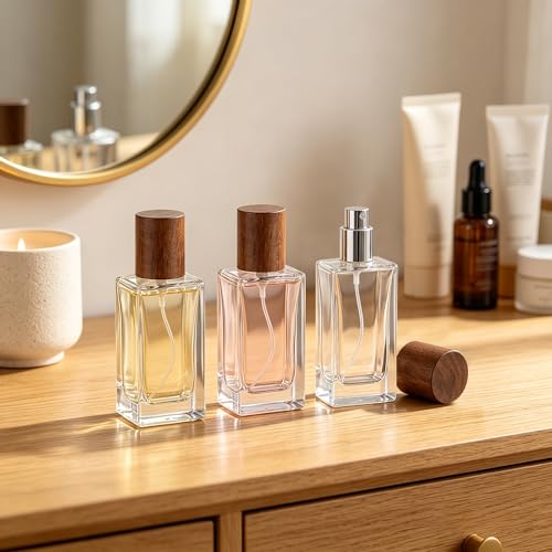 YU FENG 8 Pack 50ml Glass Perfume Spray Bottles with Wood Grain Caps