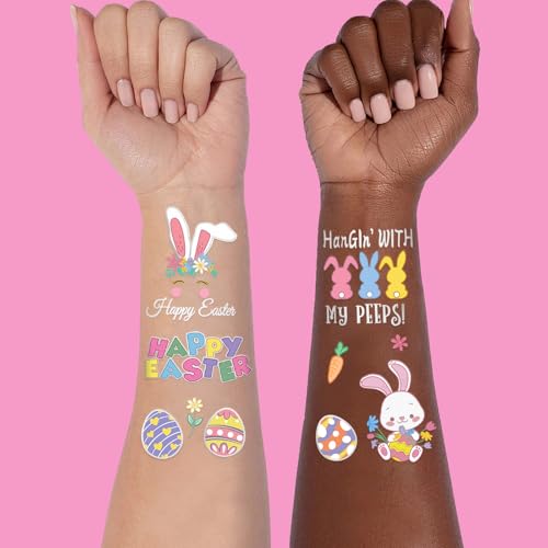 Easter Temporary Tattoos, 56 Glitter Styles Easter Bunny Decorations, Easter Egg Fillers, Easter Basket Stuffers, Easter Candy Activities Toys Crafts Art Spring