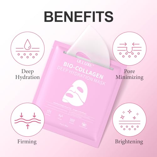 Deep Collagen Face Mask, Bio-Collagen Overnight Facial Mask, Hydrating Firming Anti-Aging and Moisturizing, Korean Skincare Masks, Stocking Stuffers for Women & Teen Girls, 37g, 4ea