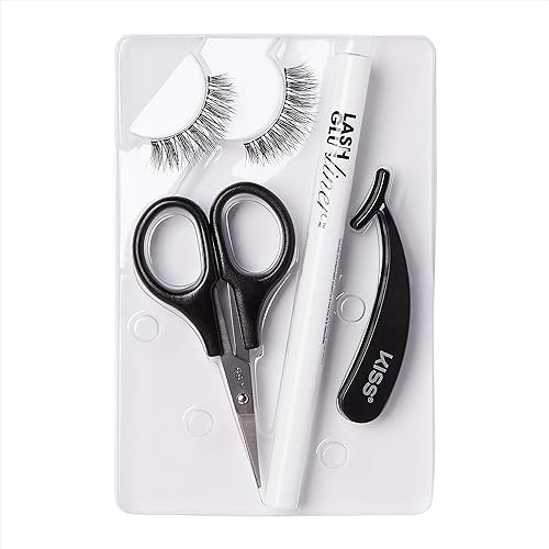 KISS Glueliner, False Eyelashes, 'Glue Liner', 10 mm, Includes 1 Pair Of Lash, 1 Glue Liner, 1 Scissors, 1 Applicator, Travel Pouch, Contact Lens Friendly, Easy to Apply, Reusable Strip Lashes