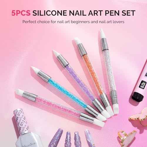 MelodySusie 5 Pcs Nail Art Sculpture Pen Acrylic Dual Tipped Brushes for Resin Nail Art Tools for Design Foil Carving Drawing Effect Shaping
