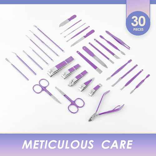 Manicure Set Professional Manicure Kit - 30 in 1 Pedicure Kit Nail Clippers Set Stainless Steel Nail Kit for Women - Purple