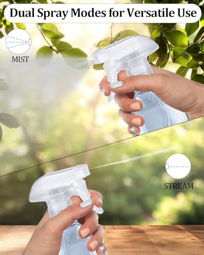 TERESRY 2 Pack 360° Spray Bottles 16 oz - Clear, Adjustable Nozzle, Leak-Proof