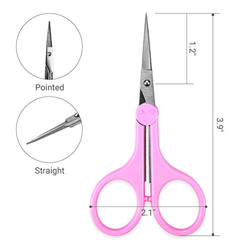 Humbee Eyebrow Scissors, Small Scissors for Facial, Nose, Eyebrow, Mustache, and Beard Hair Trimming & Grooming, Straight Edge, Pink Long Cap