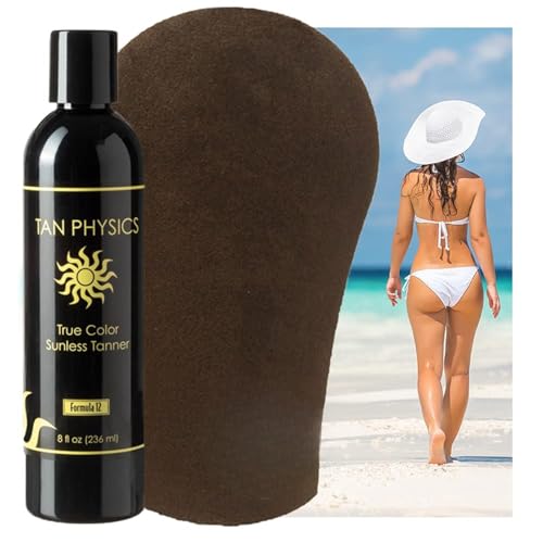 Tan Physics Sunless Tanner 8oz with Tanning Mitt ? Self Tanning Lotion ? Instant Tan Lotion for Face & Body ? Natural Self Tanner for a Streak-Free, Long-Lasting Glow