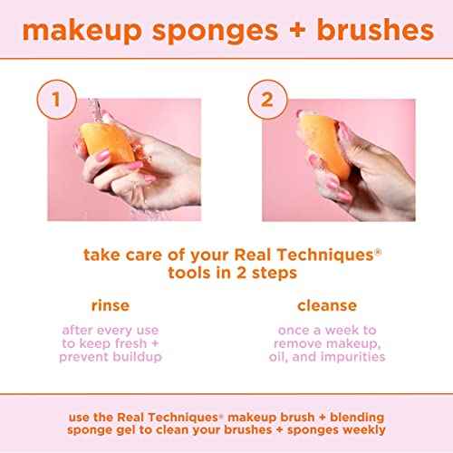 Real Techniques Miracle Complexion Sponge + Concealer Sponge Duo, Makeup Blending Sponges For Foundation & Concealer, Offers Light To Medium Coverage, Natural, Dewy Makeup, Latex-Free Foam 2 Count