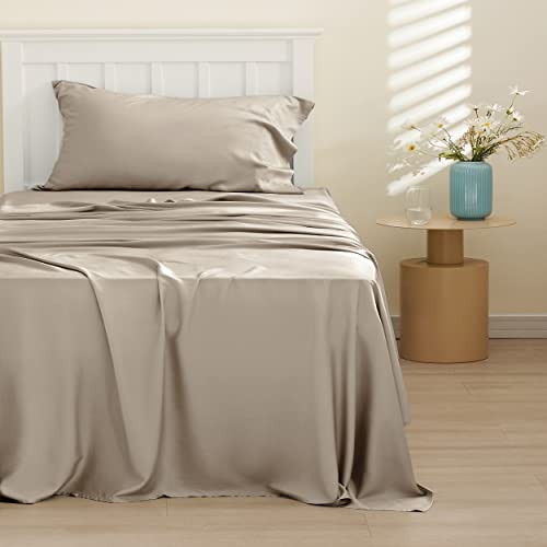 Bedsure Twin Sheets Set, Cooling Sheets Twin Size Bed Set, Rayon Derived from Bamboo, Twin Size Sheets, Breathable & Soft Bed Sheets, Hotel Luxury Silky Bedding Sheets & Pillowcases, Simply Taupe