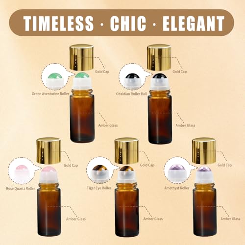 5-Piece 50ml Amber Glass Roll-On Bottles with Crystal Rollers