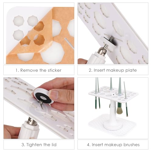Makeup Brushes Drying Rack with Silicone Mat, Adjustable Makeup Brush Holder, Makeup Brush Display Dryer Stand, 26 Holes Acrylic Brush Organizer Stand (White)
