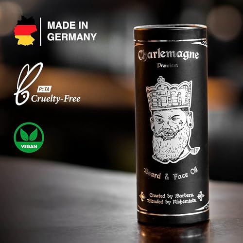 Charlemagne Beard Oil - 30ml Vegan & Leather Scented Men's Grooming Oil - Boosts Beard Growth - Made in Germany