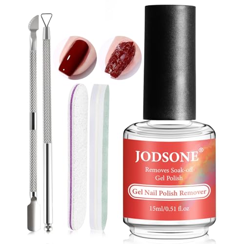 JODSONE Quick Gel Nail Polish Remover Kit with Cuticle Pusher & File (15ml)