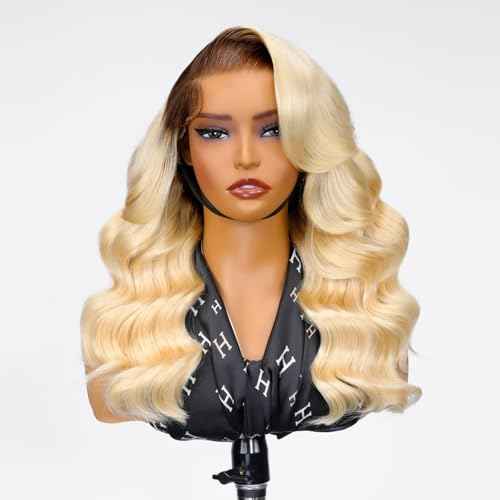 Wiggins Ombre 4/613 Blonde Layered Wig Human Hair 250 Density Body Wave 6x8 Pre Cut Layered Human Hair Wig Side Part Glueless Wigs Pre Plucked Wigs For Black Women Beginner Friendly 18 Inch