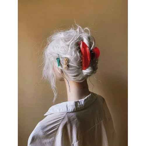 Large Hair Claw Clips For Women, Red Hair Clips Nonslip Retro Hair Clips for Thick & Thin Hair & Curly Hair Fashion Hair Accessories