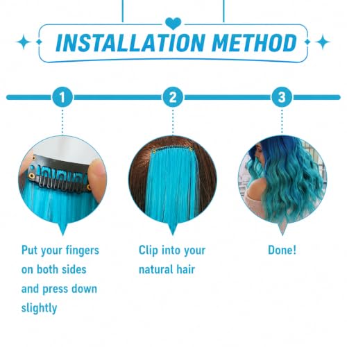 Teal Blue Clip-in Hair Extensions - 10 Piece Synthetic Set
