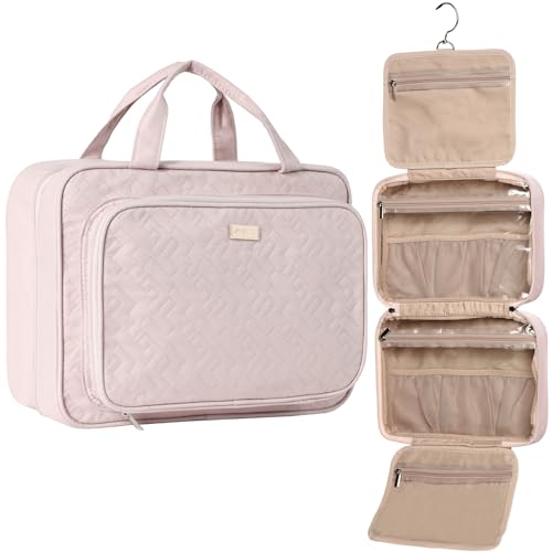 NISHEL Hanging Travel Toiletry Bag, Visible Makeup Organizer, Cosmetic Case for Journey Accessories, Bathroom Shower, Pink