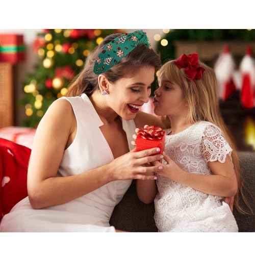 Christmas Headband Women Holiday Accessories Beaded Xmas Bow Tree Snowflake HOHOHO Knotted Headband Red Green Crystal Pearl Top Knot Festive Holiday Gifts