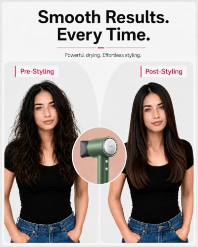 Tideway Green High-Speed 1500W Hair Dryer with Magnetic Diffuser, Lightweight & Travel-Friendly